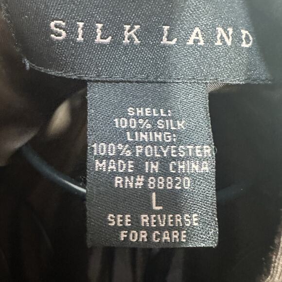 Silk Land Silk Pearl Button Jacket Women Size LG Brown with Green Embroidery - Picture 8 of 11